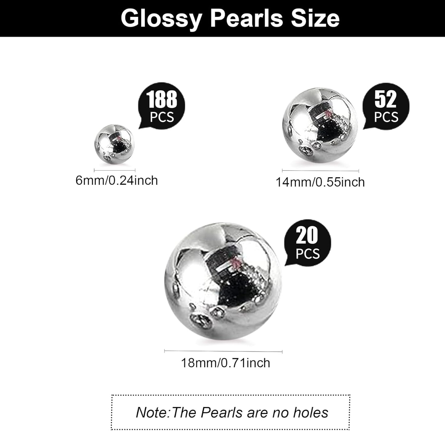 260Pcs Silver Glossy Beads for Centerpiece Decor, Artifical Pearls Vase Filler, Makeup Brush Beads, No Hole Round Pearl Beads for Wedding Birthday Christmas Party Home Decor(18mm 14mm 6mm)