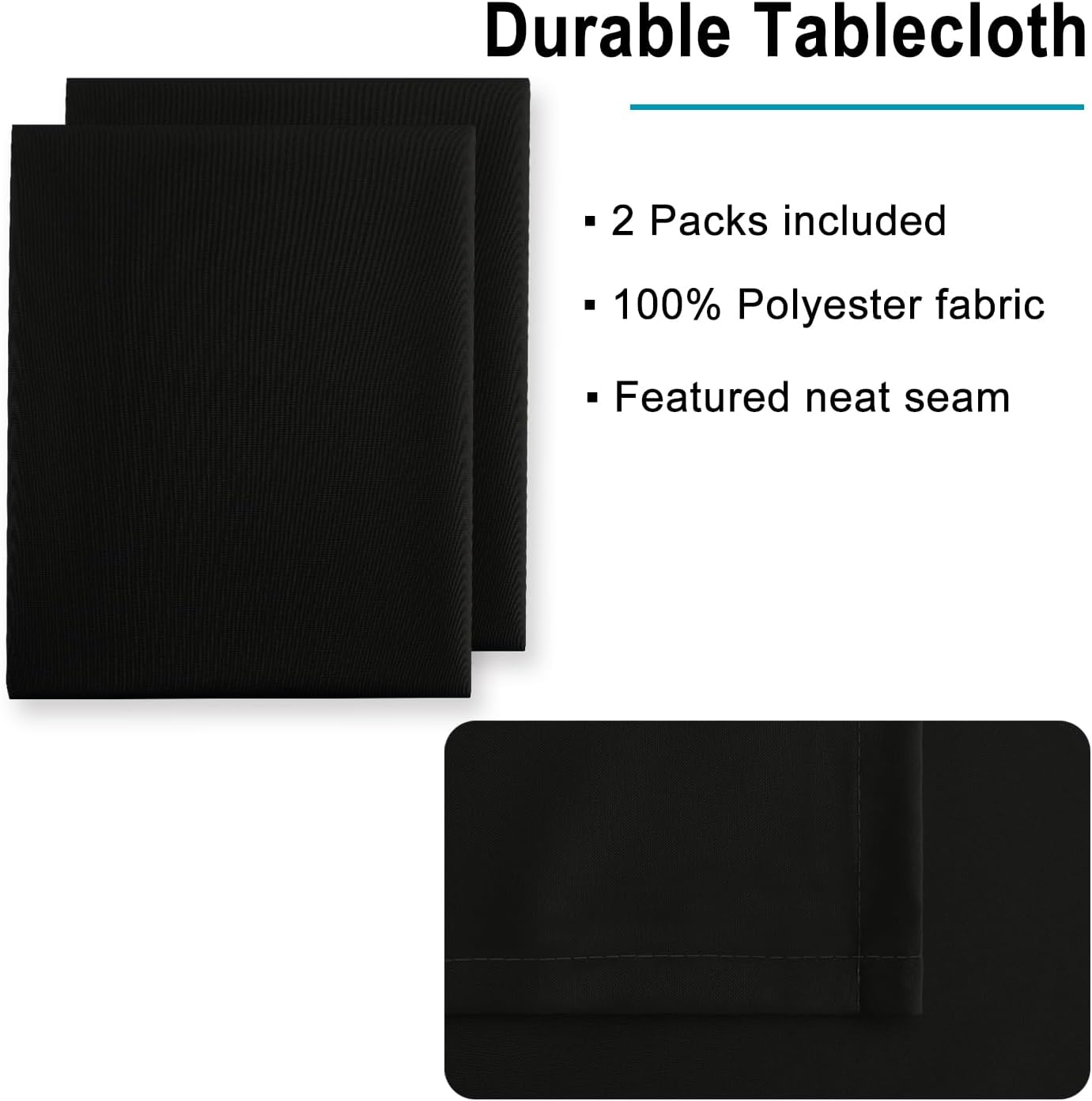 Hiasan 2 Pieces Black Tablecloth Rectangle - Waterproof and Wrinklr Resistant Washable Polyester Fabric Table Cloth for Dining Room and Outdoor Use, 54 x 108 Inch