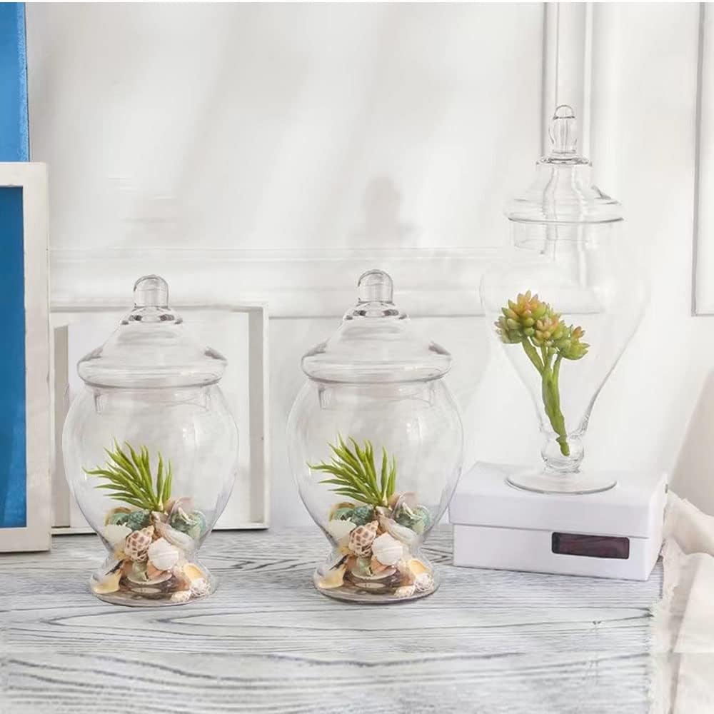 Glass Apothecary Jars 45 Ounce Decorative Candy Cookie Jars ，Clear Elegant Storage Jar with lids Canisters Sets for the Kitchen Wedding Home Centerpiece Candy Buffet Set of 2