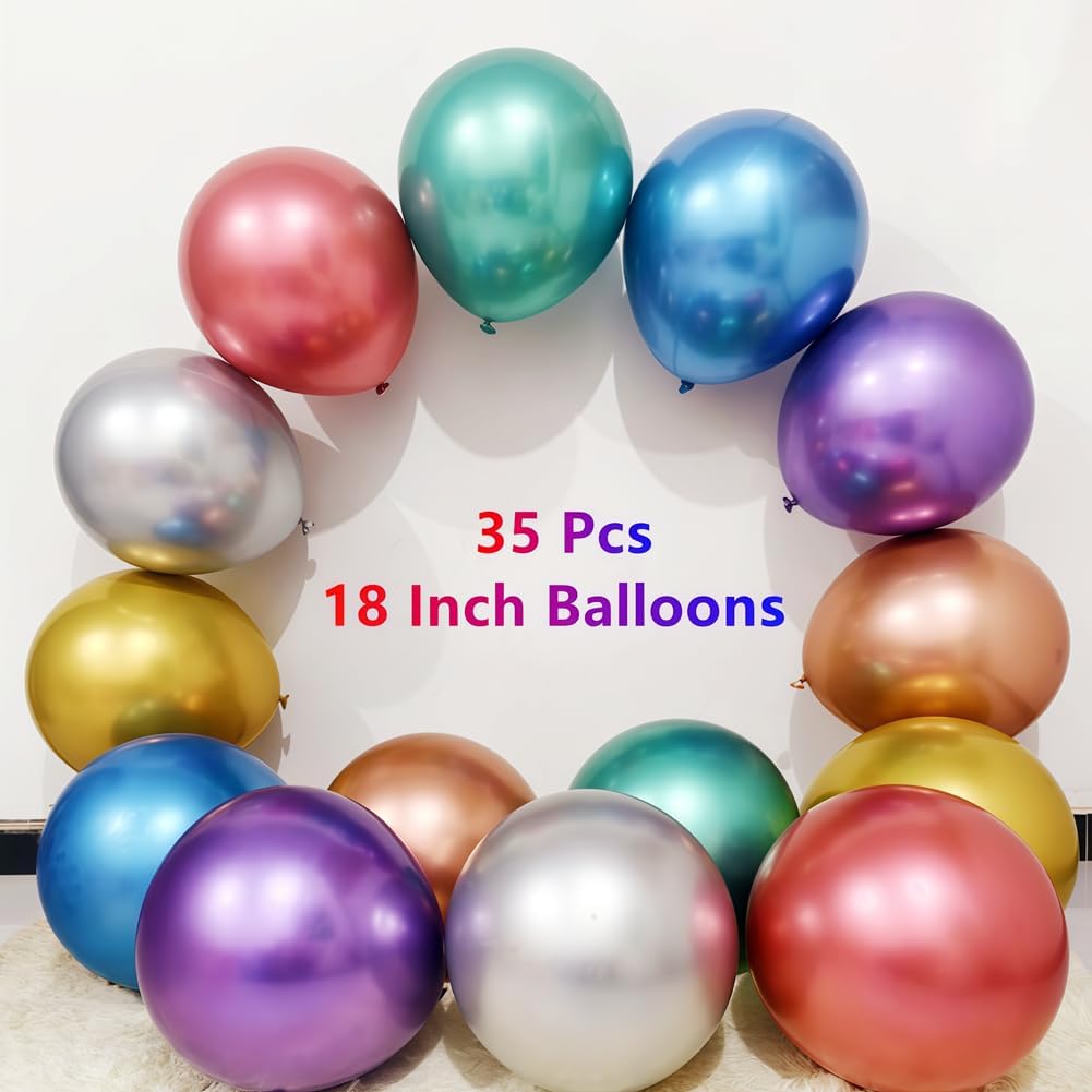 35 Pack Metallic Balloons 18 Inch Chrome Shiny Assorted Colors Latex Rainbow 7 Kinds Color Large Balloon for Birthday Wedding Bridal Baby Shower Supplies Party Decorations
