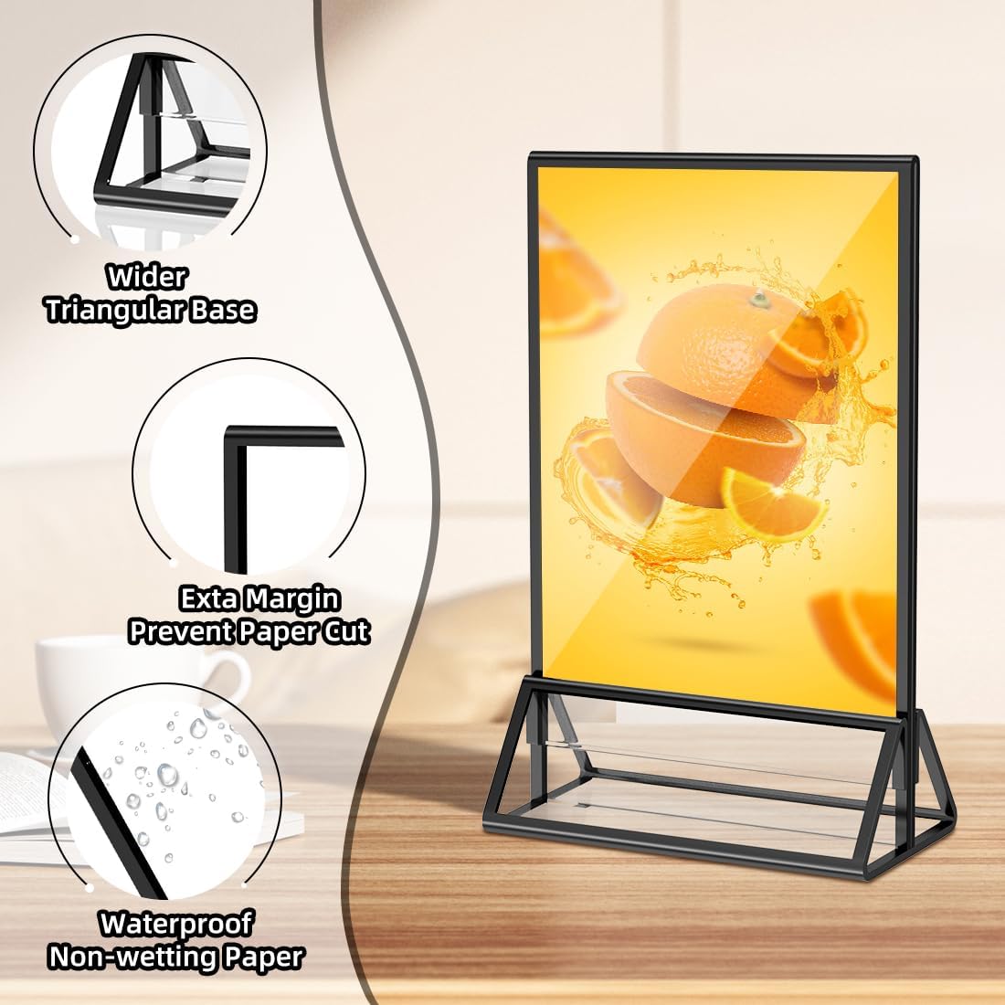 Acrylic Sign Holder 5x7 Display Stand, Clear and Stable Table Plastic Paper Holder, Acrylic Frames for Home Office Shop Photo Frames Exhibition Black (6pcs)