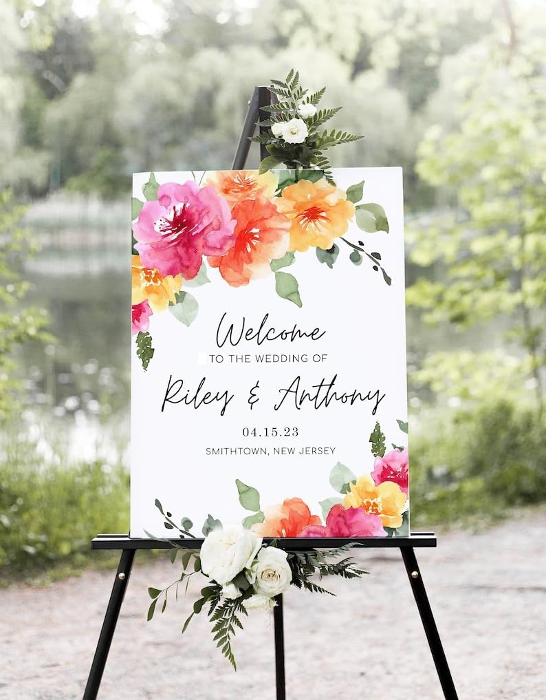 Wedding Sign, Wedding Welcome Sign, Greenery Wedding Welcome sign, Wedding Eucalyptus Sign, Wedding Sign Template, Welcome to our Wedding Sign with Stand