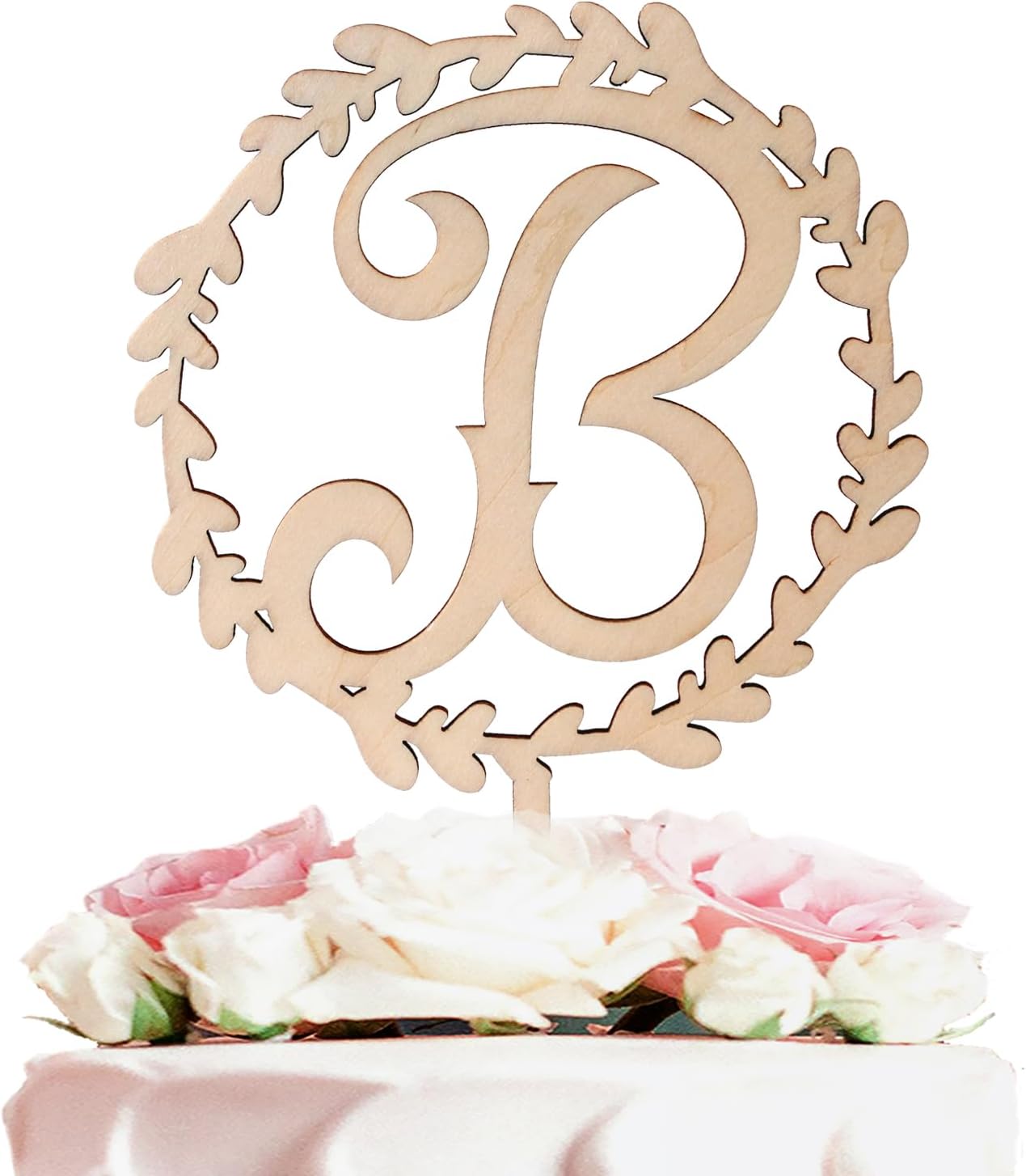 LINGTEER Personalized Inital Letter B Wooden Cake Topper Perfect for Birthday Rustic Wedding Anniversary Party Keepsake Decoration