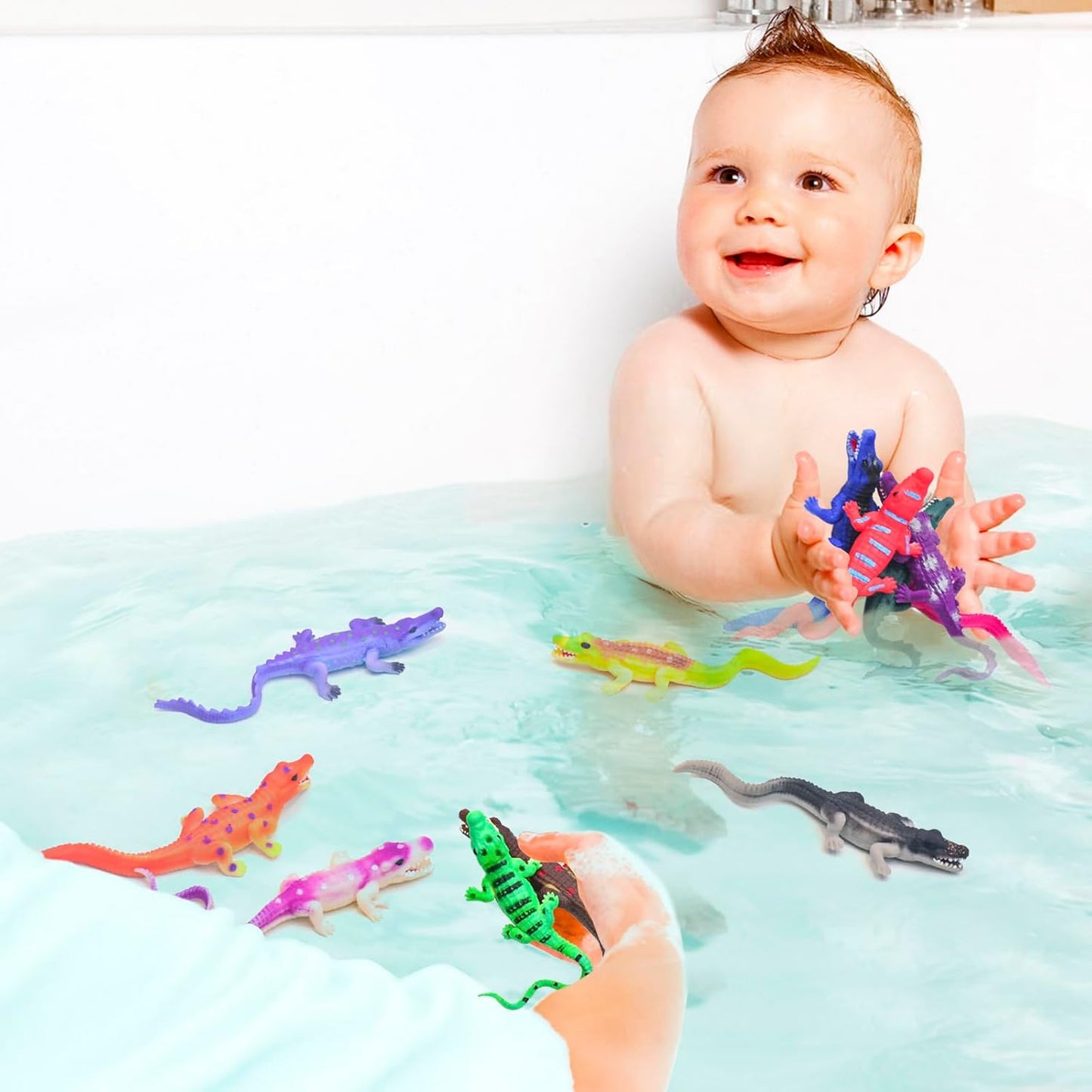 10 Pcs Alligator Animal Figure Bath Toys, Color Changing Crocodile Toy, for Kids 3 Years and up, for Themed Parties, Cake Topper, Kids Easter Basket, Stress Relief Adults