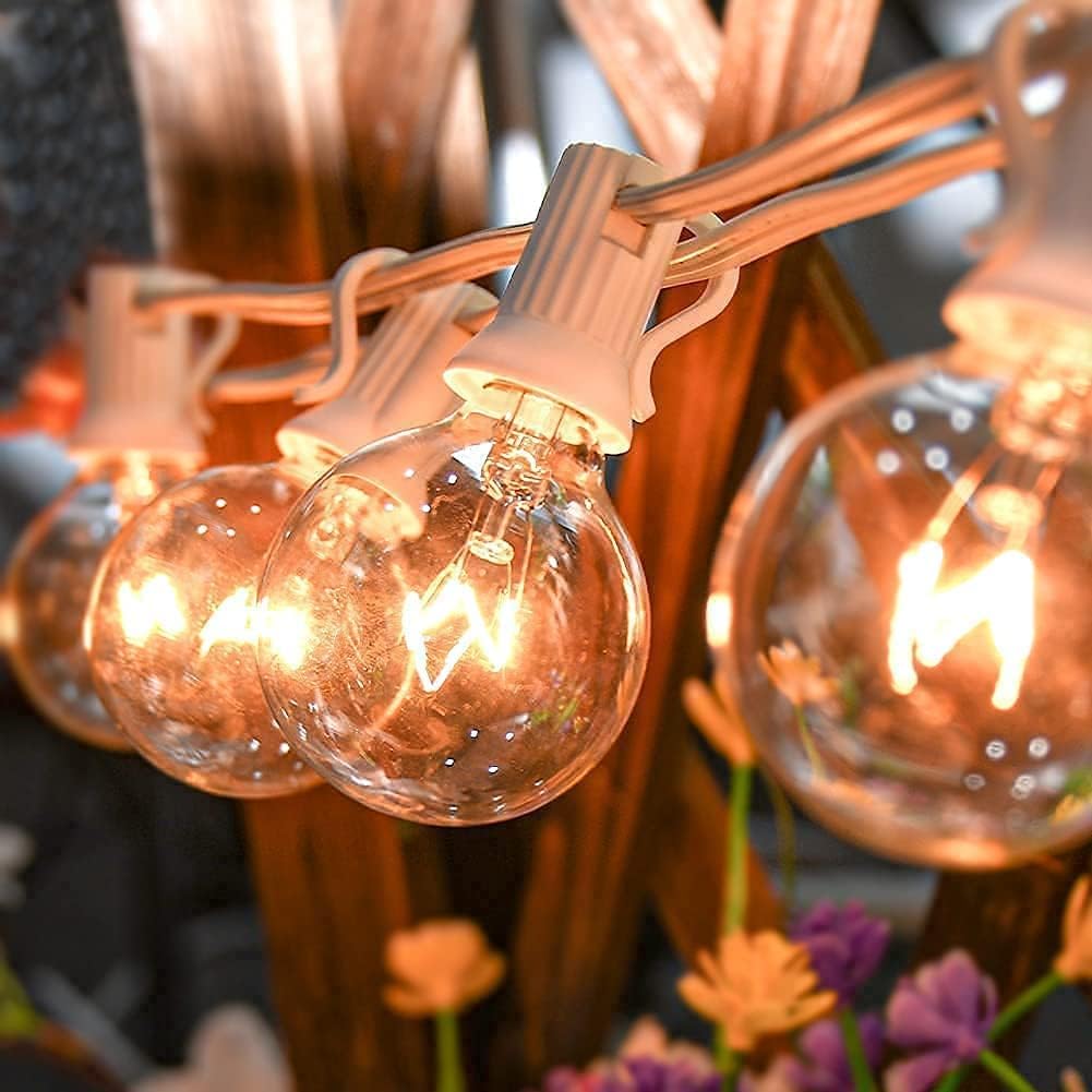 25Ft Outdoor Globe String Lights, G40 Edison String Lights with 27 Clear Bulbs, Waterproof Connectable Hanging String Lights for Indoor Outdoor Wedding Party Decoration, White Wire