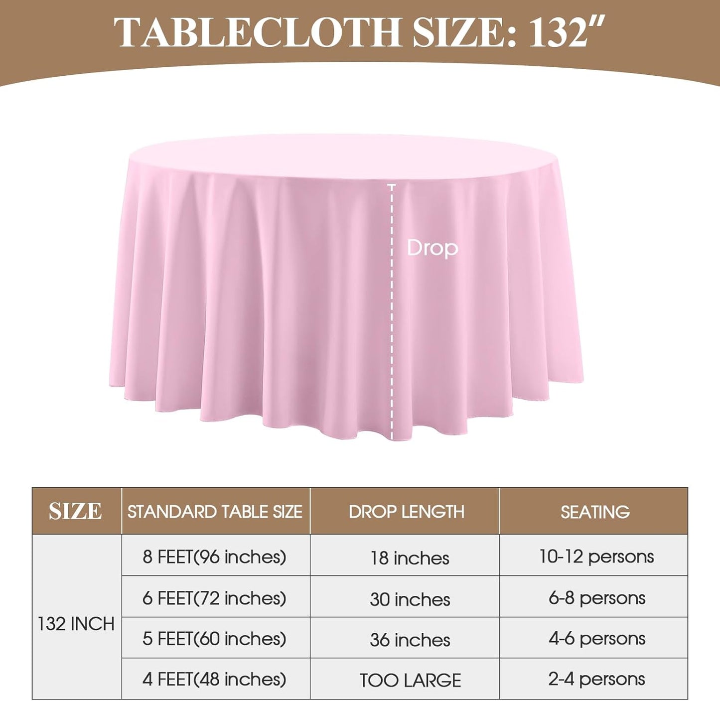 Round Tablecloth 132 Inch 6 Pack Pink Tablecloths Washable Decorative Linen Polyester Table Clothes Cover for Dining Table Banquets Buffet Parties and Wedding