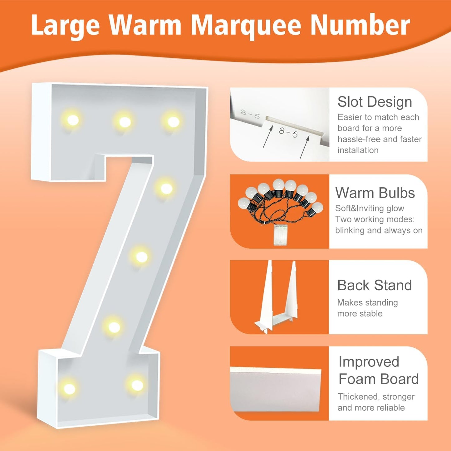 3FT Marquee Light Up Numbers 7, Warm White Marquee Numbers for 17th 70th Birthday Party Decor, LED Light Numbers for Graduation, Wedding, Engagement, Holiday Party Backdrop Arch Decoration