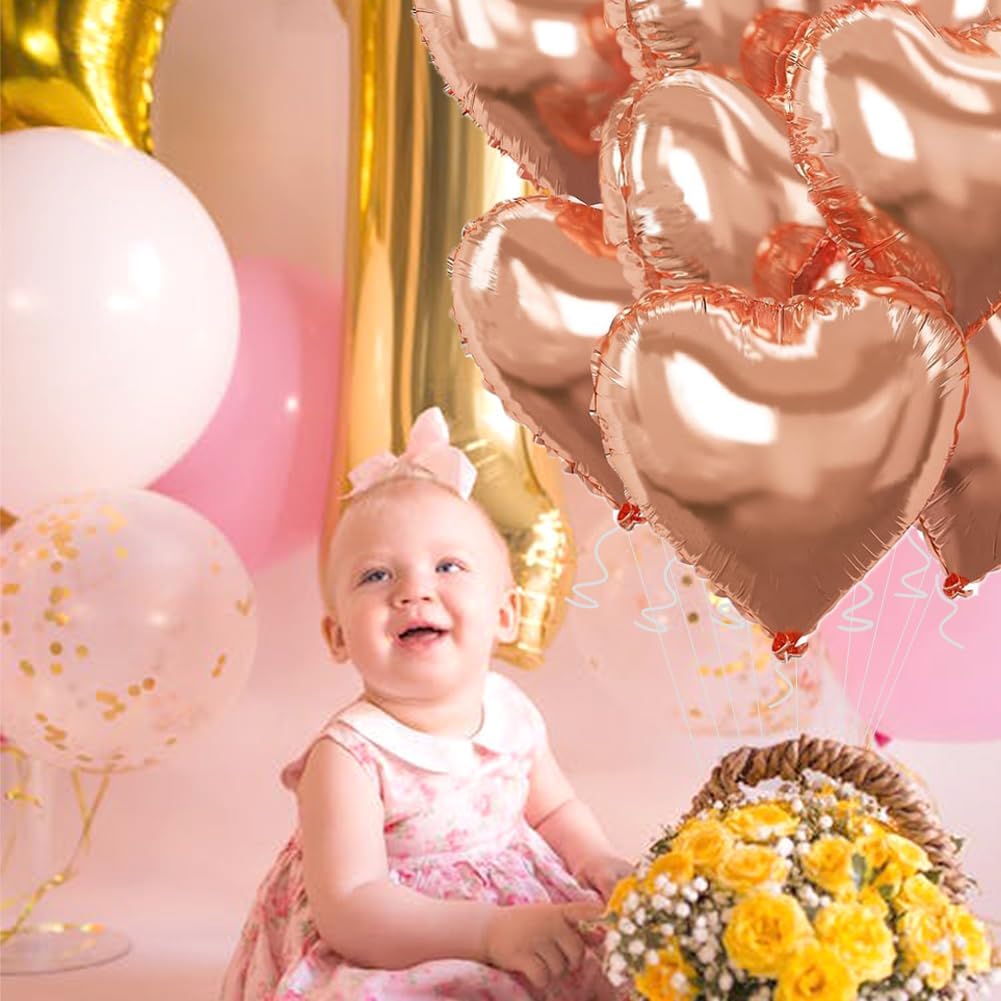 Rose Gold Heart Balloons，18 Inch Foil Mylar Love Heart Shaped Balloons for Anniversary Wedding Engagement Celebration Birthday Party Baby Shower Valentines Decorations(12Pcs)