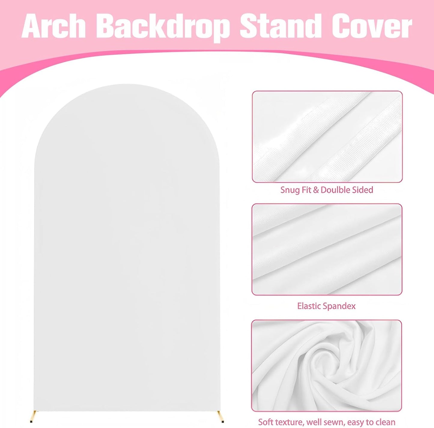 Bazen Wedding Arch Backdrop Stand 6FT, 5FT, 4FT Set of 3 Metal Arch Backdrop Stand with White Arch Cover for Birthday Party Wedding Ceremony Bridal Baby Shower Banquet Party Event Decor