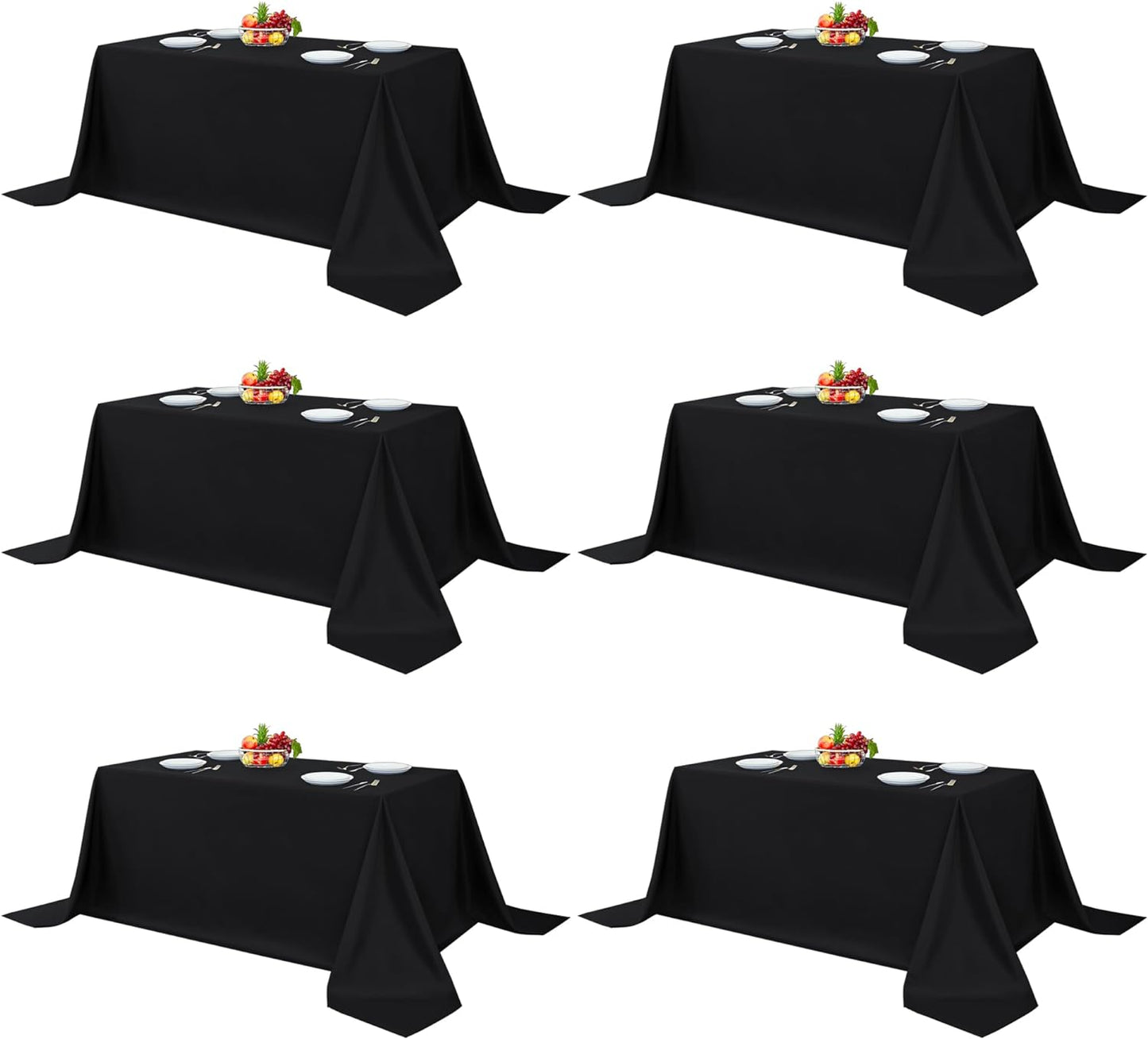 Fitable Black Tableclothes for Rectangle Tables, 6 Pack - 90 x 156 Inch - Reusable and Elegant Tablecloths, Polyester Fabric Table Covers for Wedding, Party, Banquet, Formal Events
