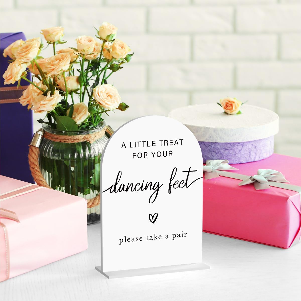Acrylic Wedding Sign Wedding Signs for Ceremony A Little Treat for Your Dancing Feet Sign for Wedding Modern Calligraphy Arch Acrylic Table Top Sign for Wedding Reception and Event Party Table(white）