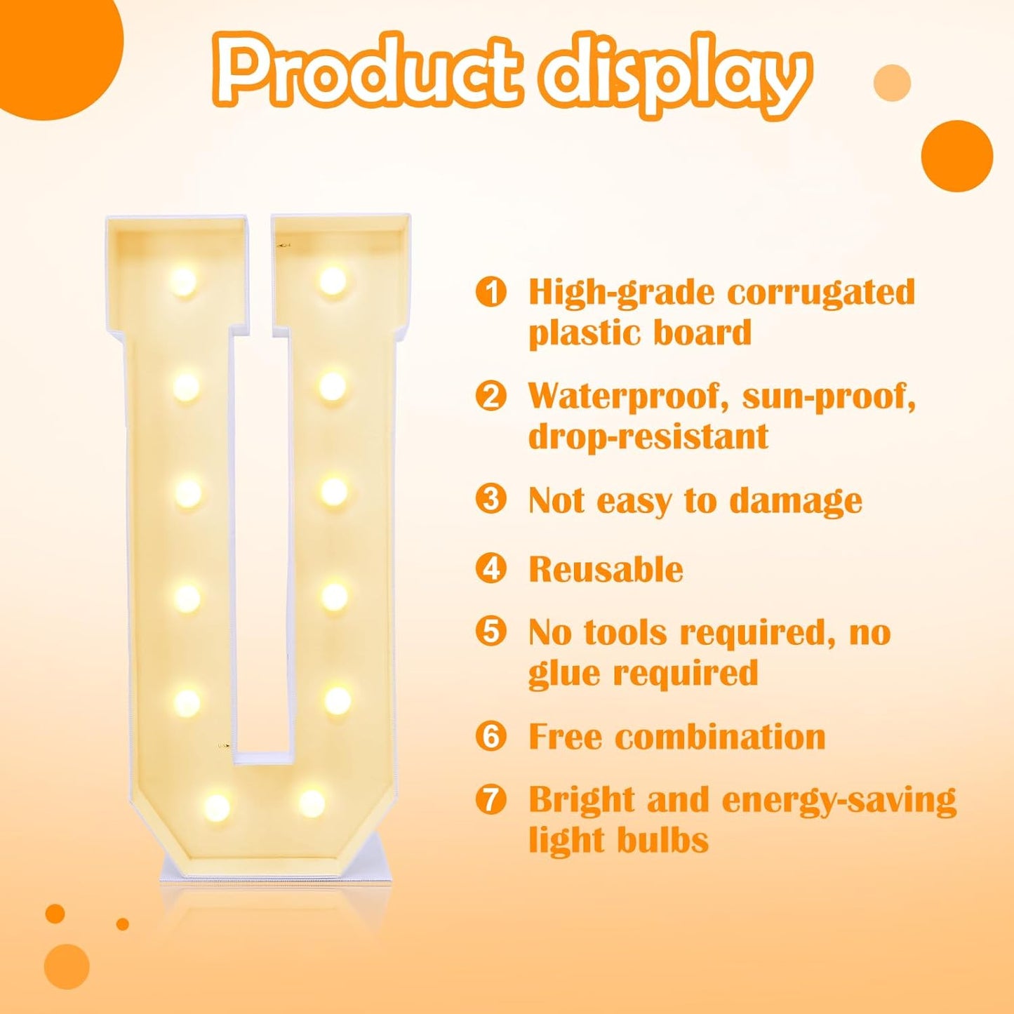 4ft Marquee for Letters U, Large Light up Letters, Multifunctional Large Marquee for Letters 4 Feet Tall for Party Decorations, Letter Balloons, Wedding Decor, Proposal Decorations (Letters U)