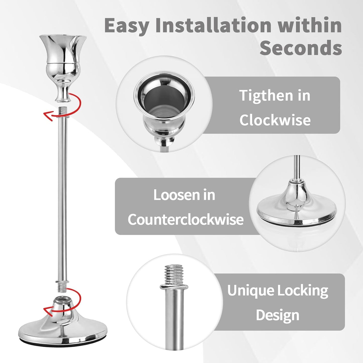 CHILL RECIPE Silver Taper Candle Stick Holders Tall Candle Holder, Vintage Candlesticks Holder Bulk for Home Decor Table Centerpiece Dining Party Festival Decorations(1 Set 3Pcs)