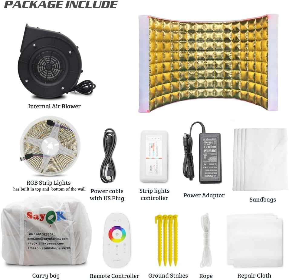 SAYOK Inflatable Photo Booth Wall (Gold, 119' 'x 59''x 91'') Selfie Booth Backdrop, Photo Booth Enclosure Inflatable Photo Shoot Background Golden Wall for Wedding Party Exhibition Event