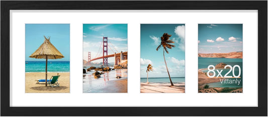 Vittanly 8x20 Collage Picture Frame, Displays 4Pcs 4x6 Pictures with Mat, Picture Frames Collage Wall Decor for Horizontal or Vertical Display, Black, 1 Pack