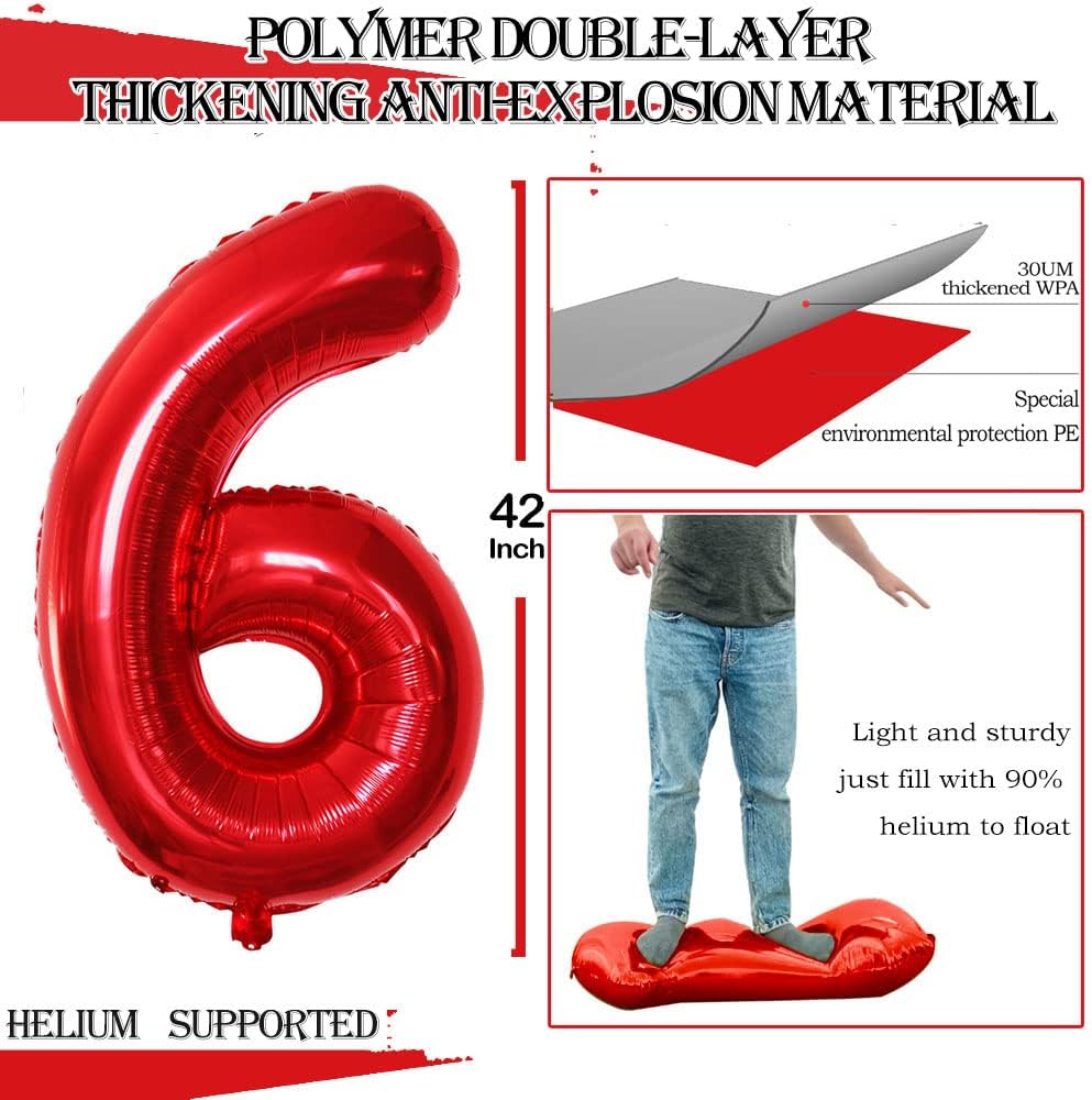 GOER Number 60 Balloons for 60th Birthday Party Decorations,42 Inch Jumbo Foil Helium Balloons for 60th Anniversary (Red)