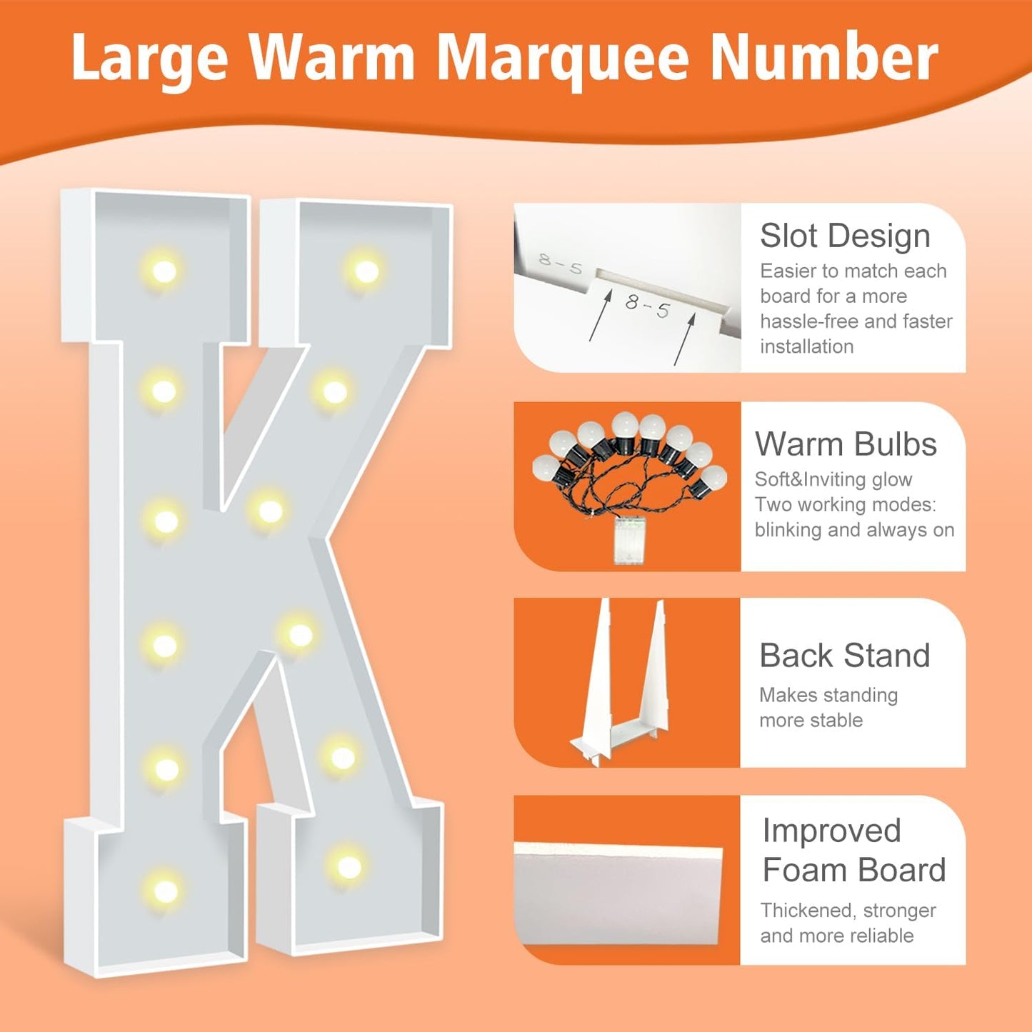 4FT Marquee Letters K, Party Decoration Large Marquee Light Up Letters, Pre-cut Foam Board Letter Set for Birthdays Baby Shower Wedding Event Bridal Shower Engagement Anniversarty Party Decor