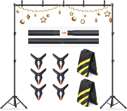 Backdrop Stand 10×8ft (W×H) Adjustable Backdrop Support Ground Kit Photography Photo Shoot Backdrop Stand for Parties with Sandbags, Spring Clips, Carrying Bag