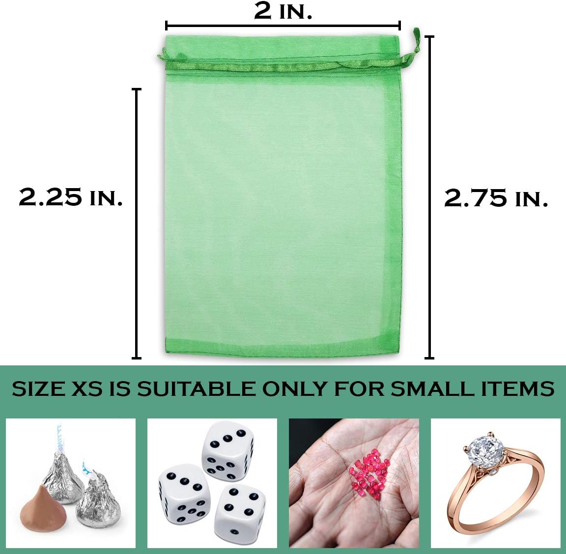 TheDisplayGuys 100-Pack XS 2 x 2 3/4" Light Green Sheer Organza Gift Bags with Drawstring, Goodie Bags for Jewelry, Candy Bags, Treat Bags, Wedding Favors Small Mesh Bags
