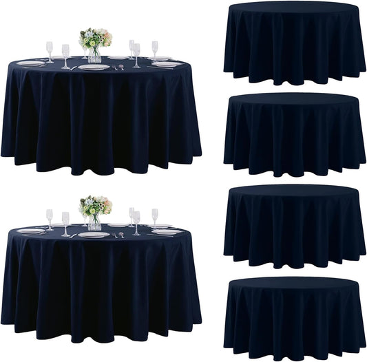 Fokitut 6 Pack Round Tablecloth, 120 Inch, Stain Resistant and Wrinkle Polyester Table Cloth, Fabric Table Cover for Kitchen Dining, Wedding, Party, Holiday Dinner-Navy