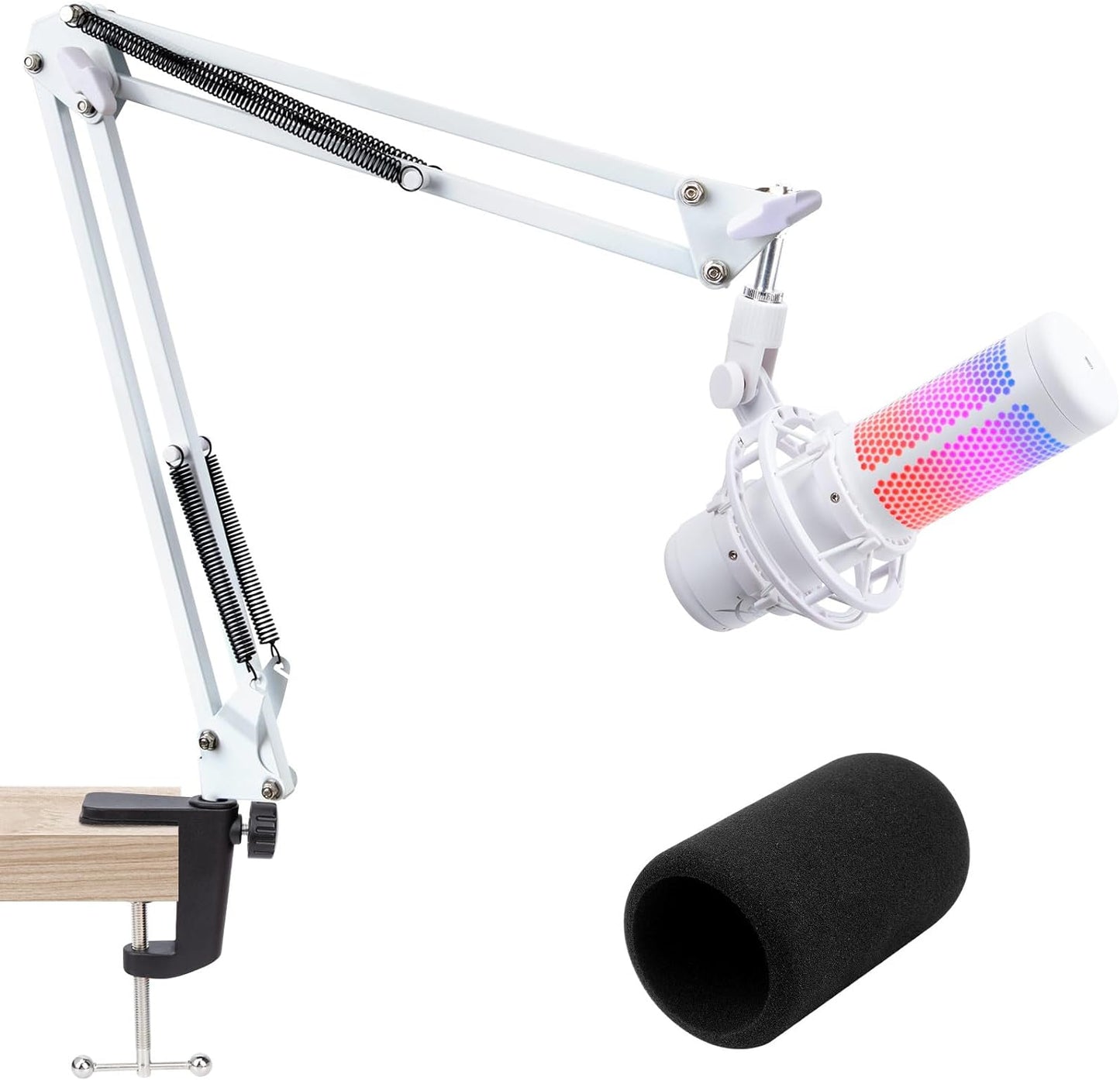 For HyperX QuadCast S White Boom Arm - White Mic Arm Compatible with Hyper x QuadCast, Microphone Boom Arm with Pop Filter, Improve Sound Quality, Mic Boom Arm for Hyperx QuadCast by SUNMON