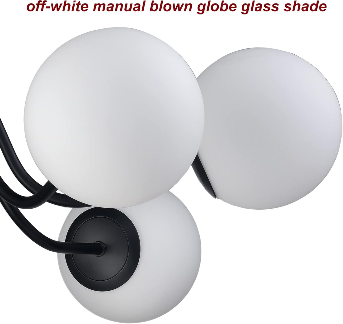 Modern 6-Light Black Metal Semi Flush Mount Ceiling Light With Globe White Glass Shade for Living Room Bedroom - Sputnik Chandelier Light Fixture