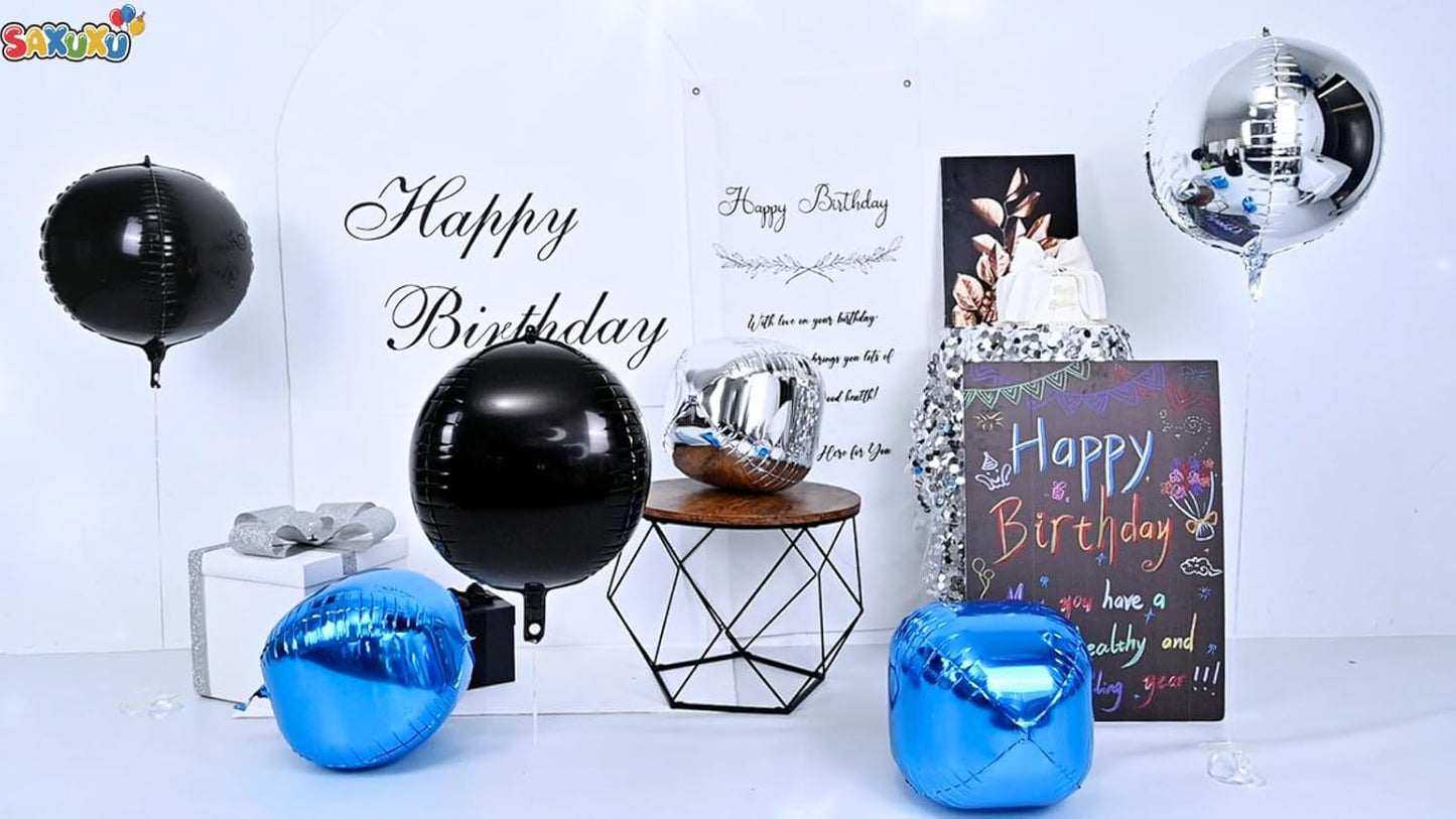 Blue and Silver Giant Foil Balloons, 6 Pcs Large Metallic Blue Silver Black Round Balloons, 22 Inch Big Round Foil Balloon for Birthday Party Baby Shower Graduation Decorations