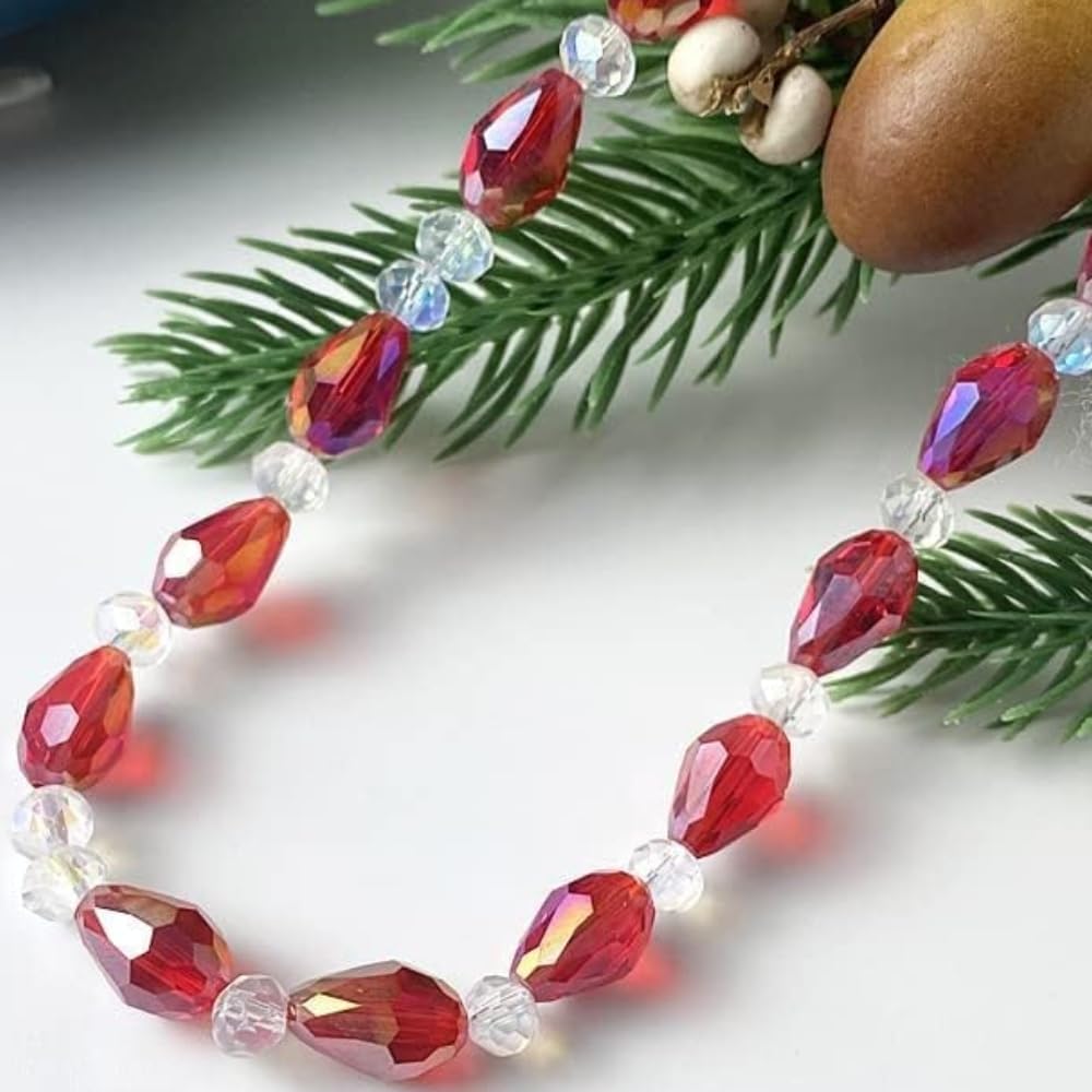 100pcs 8x12mm Teardrop Crystal Glass Beads for Jewelry Making, Faceted Vertical Hole Teardrop Glass Spacer Beads for Wind Chimes Bracelet Earring Necklace DIY Craft(White)