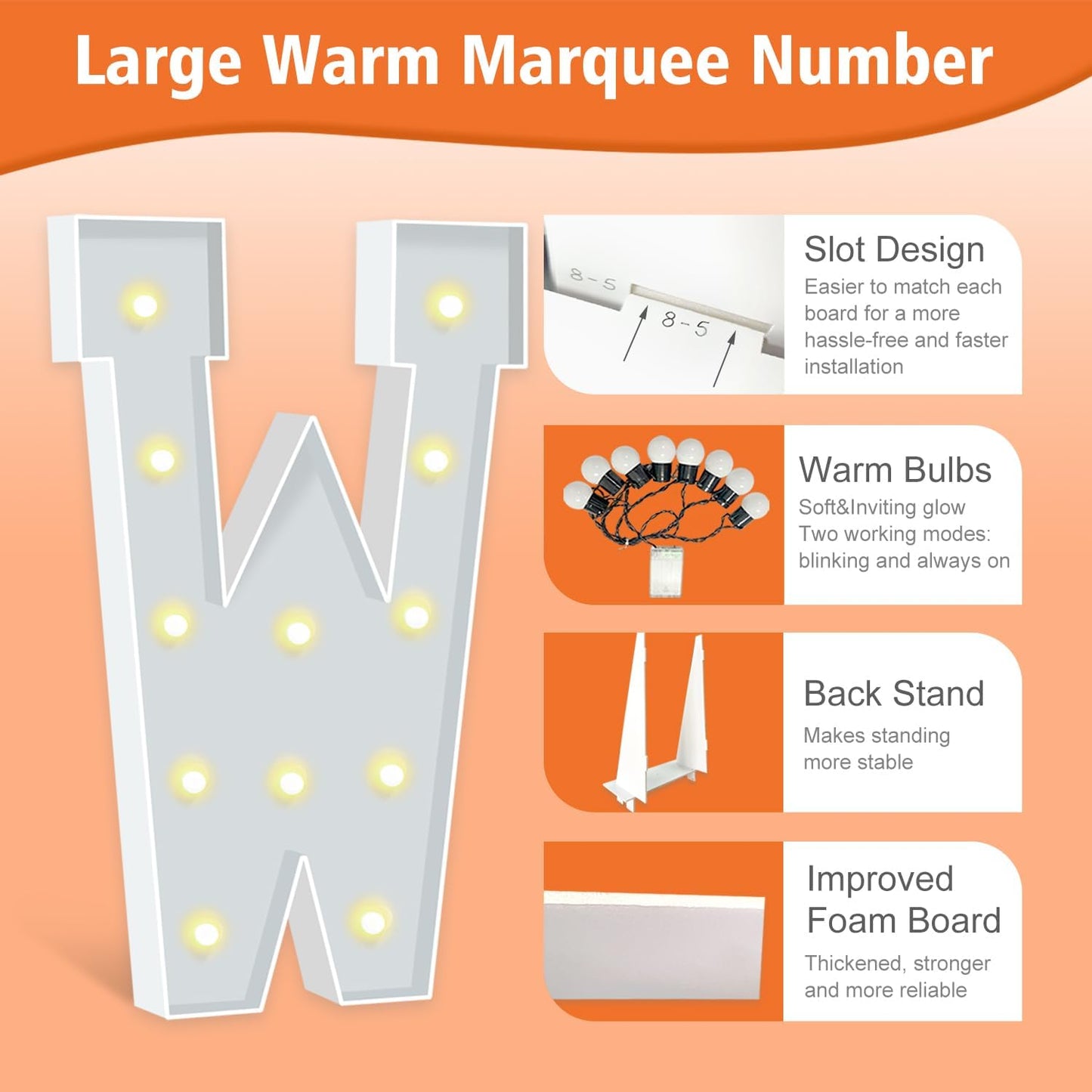 4FT Marquee Letters, Warm Light Marquee Light Up Letters W, Large Light Up Letter for Birthday Anniversary Wedding Engagement Decorations, Big Letter Signs for Party Decor