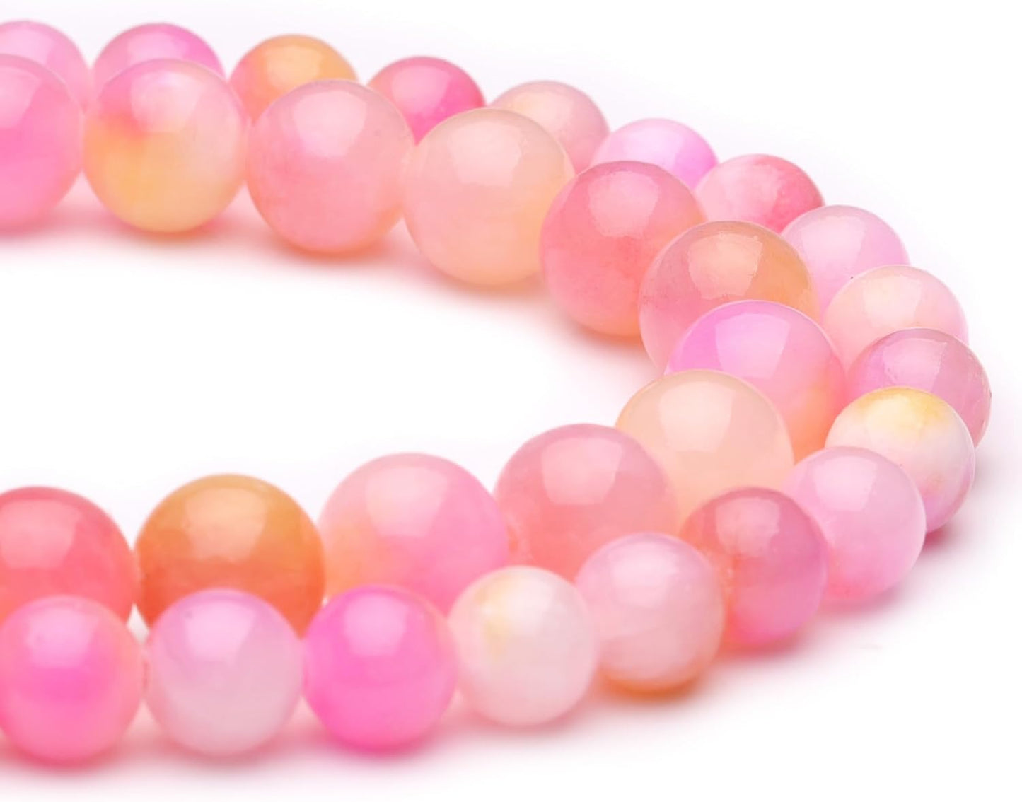 6mm Natural Stone Beads for Jewelry Making,Pink Yellow Jade Polished Smooth Round Gemstone Beads for Bracelet Necklace 15 Inch