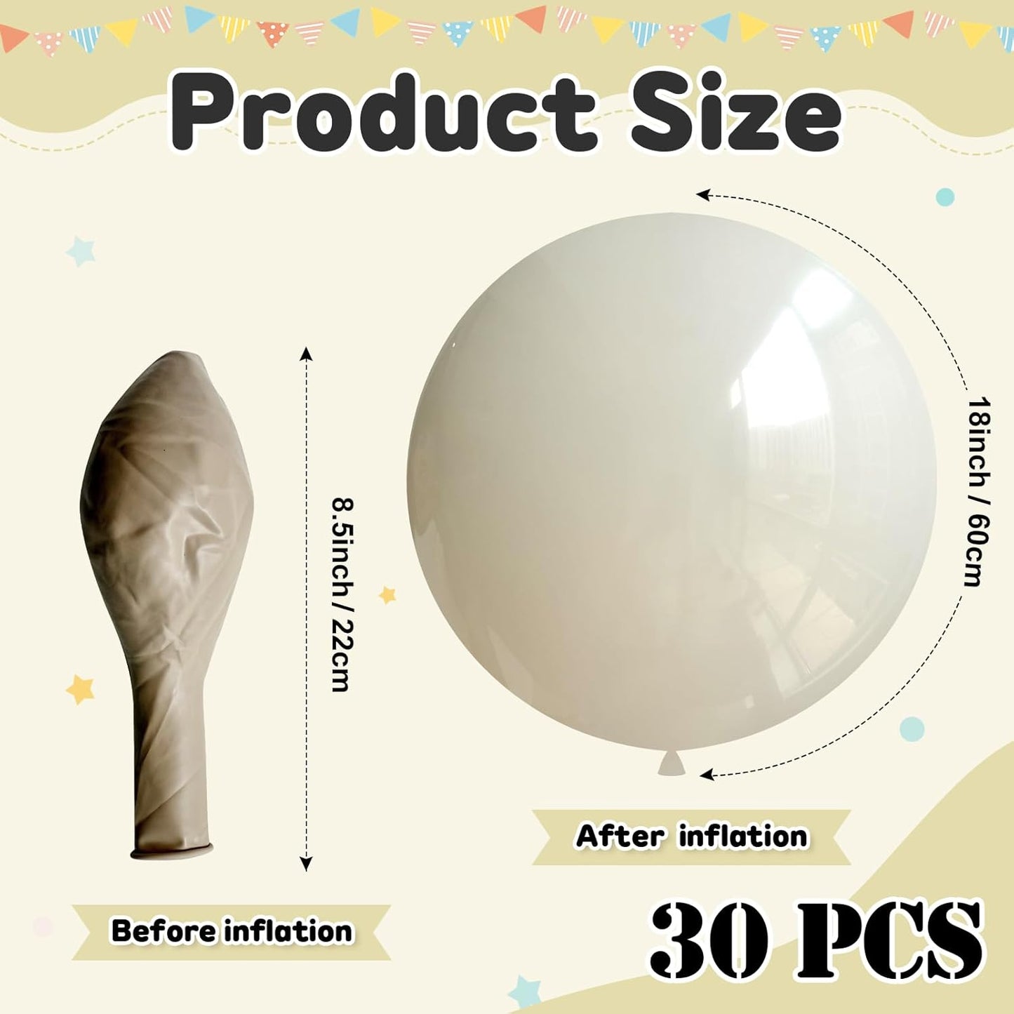 30 pcs Sand White Balloons 18 Inch - Large Thick Latex Balloon for Birthday Bridal Shower Wedding Party Decorations