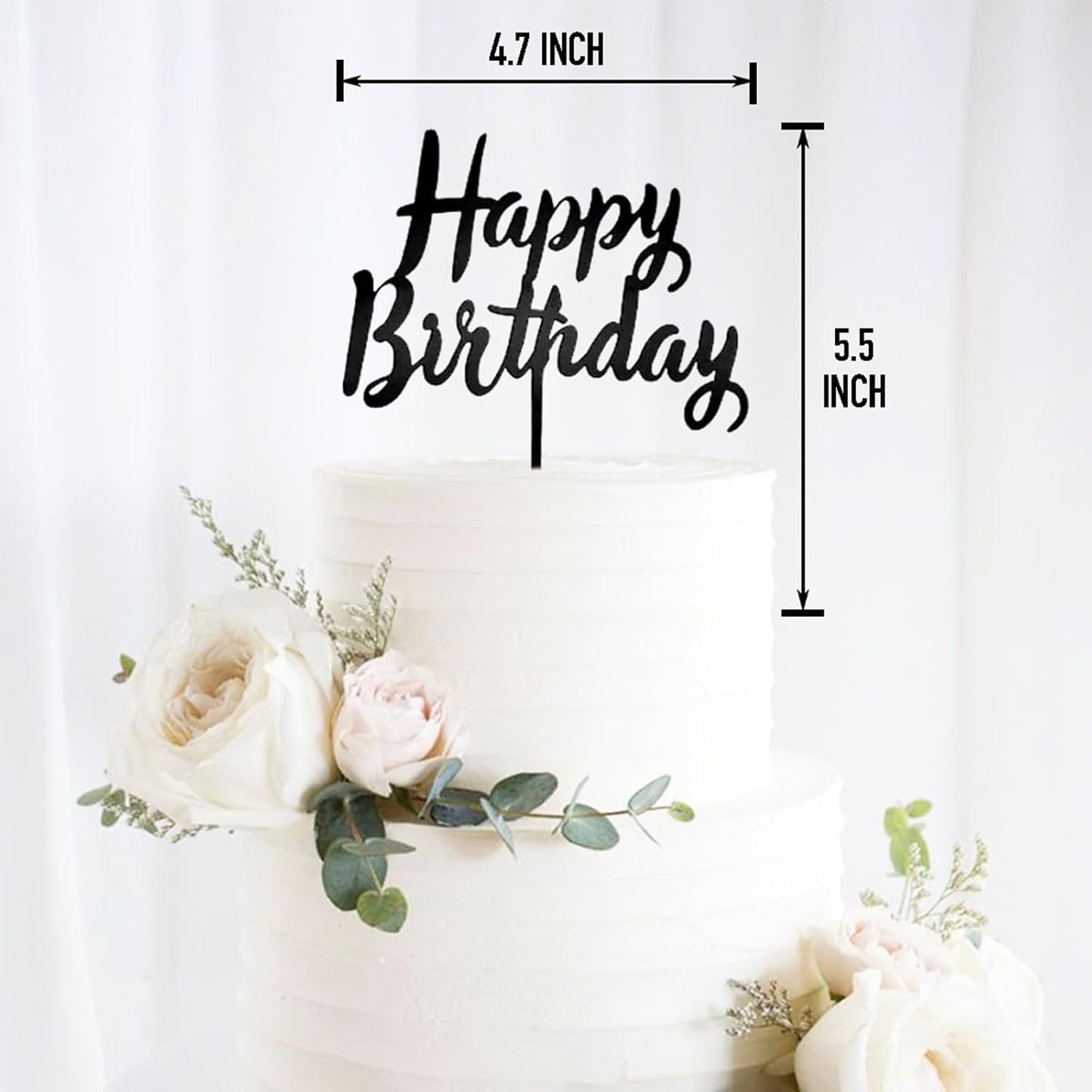 6 Pcs Black Happy Birthday Cake Toppers Set, Acrylic Cake Decoration for Birthday Party