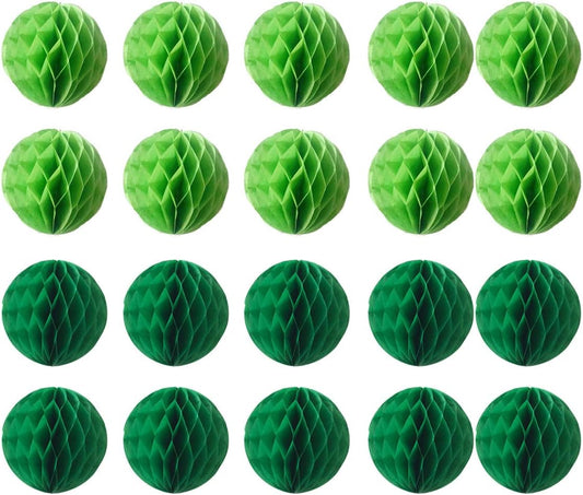 20pcs Honeycomb Flower Balls Party Honeycomb Balls Decoration Paper Flower Balls Tissue Paper Flower Ball Pom Poms Ball for Birthday Wedding Home Decor (6inch, Green Dark-Green)