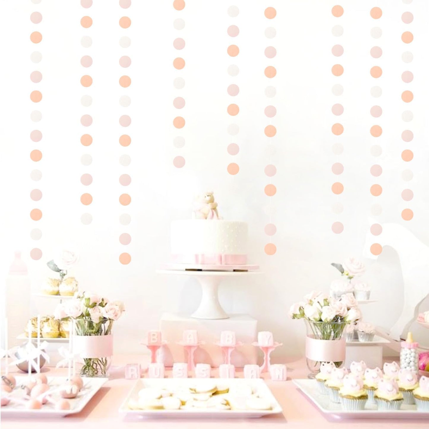 Peach-Pink White Party-Decorations Paper Garland - 52ft Princess Birthday Streamers Banner,Boho Bridal Baby Shower Bachelorette Wedding Hanging Supplies Decor Hugfond