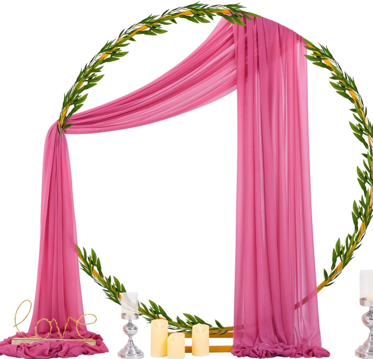 Socomi Wedding Arch Draping Fabric 29" x 20Ft 2 Panels Fuchsia Sheer Outdoor Curtain Drapes Extra Long for Bridal Baby Shower Ceremony Birthday Party Decor