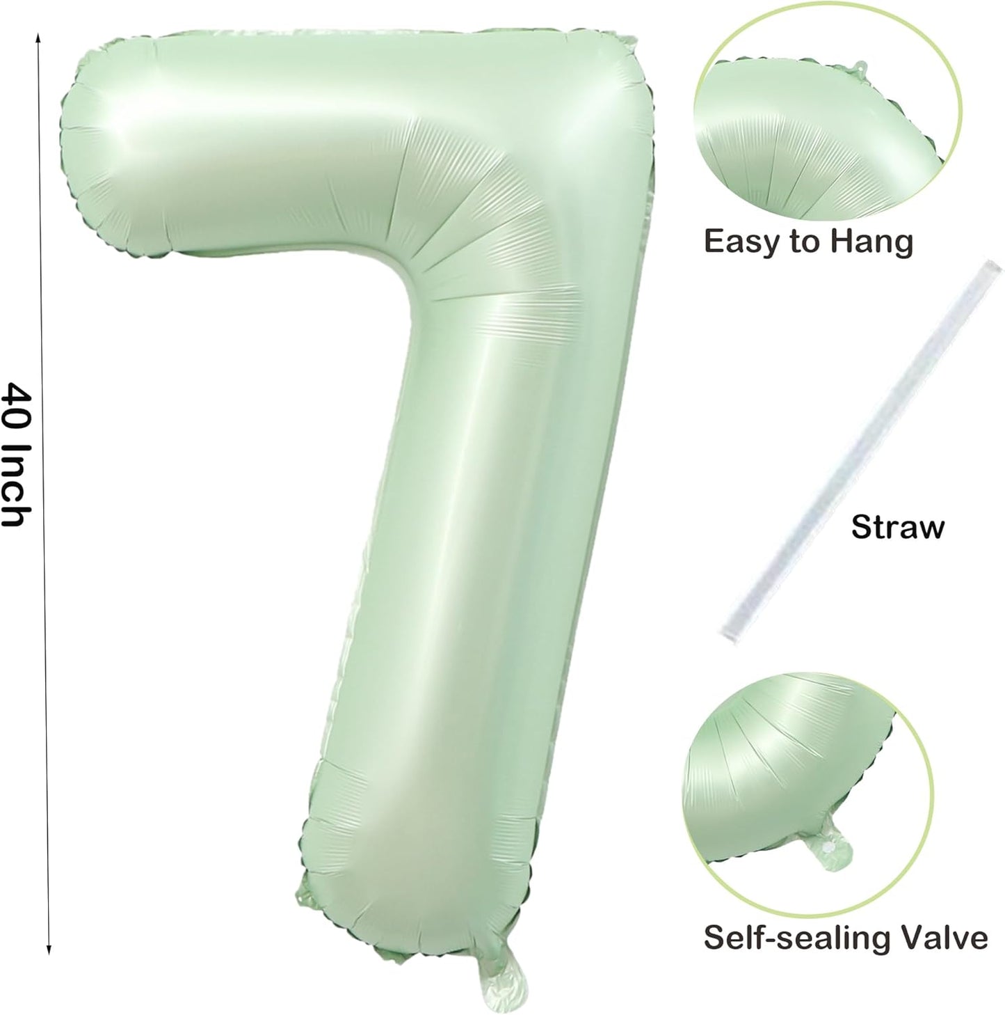 40 Inch Olive Green Number 7 Balloon 40 Inch Big Self Inflating Foil Number Balloons 0-9, Light green Digital 7 Helium Balloon for 7th 17th 27th Girls Birthday Graduation AnniversaryParty Decoration