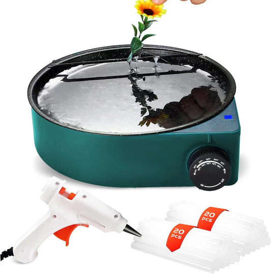 Hot Glue Melting Pot, Electric Floral Dipping Skillet Kit for Crafts with Premium 40 Glue Sticks and Mini Gun 20W for DIY Arts&Crafts