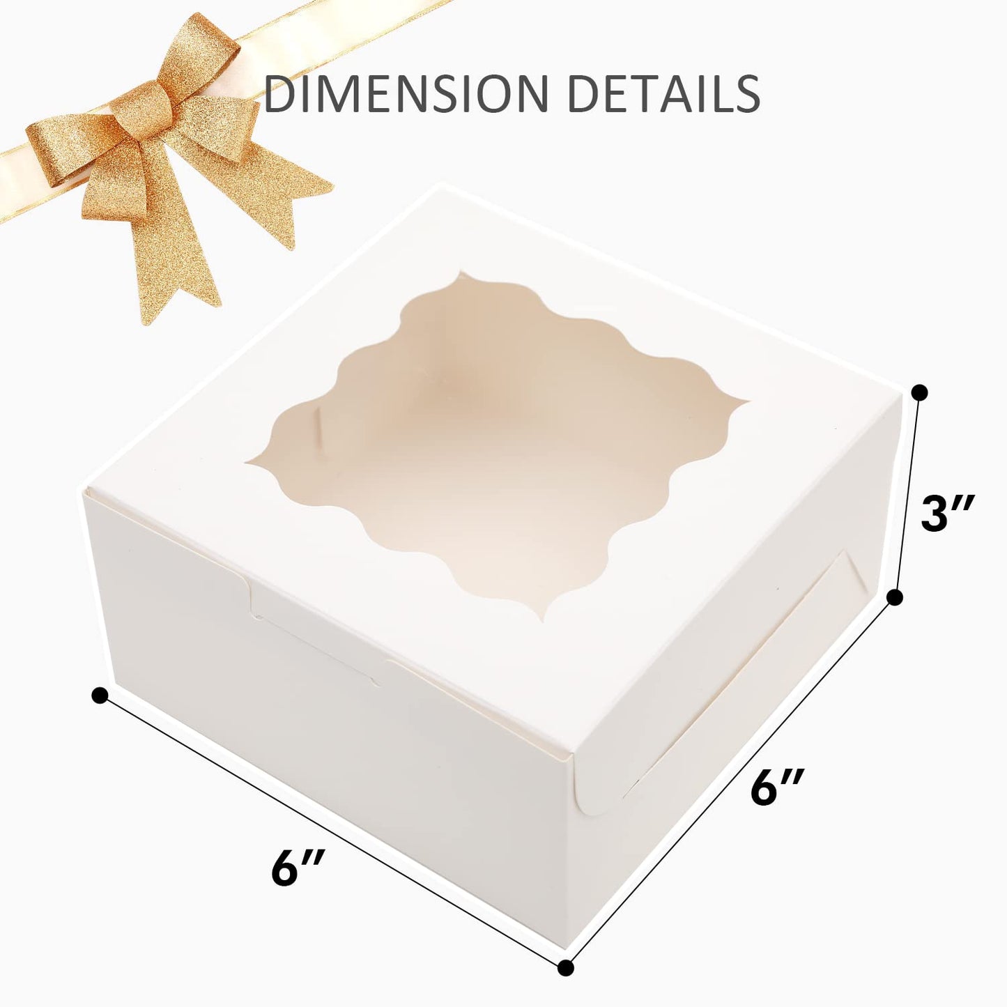 Bakepacker 100pcs White Bakery Boxes with Window 6x6x3 inches Thick & Sturdy Macaroon Pastry & Cookie Boxes