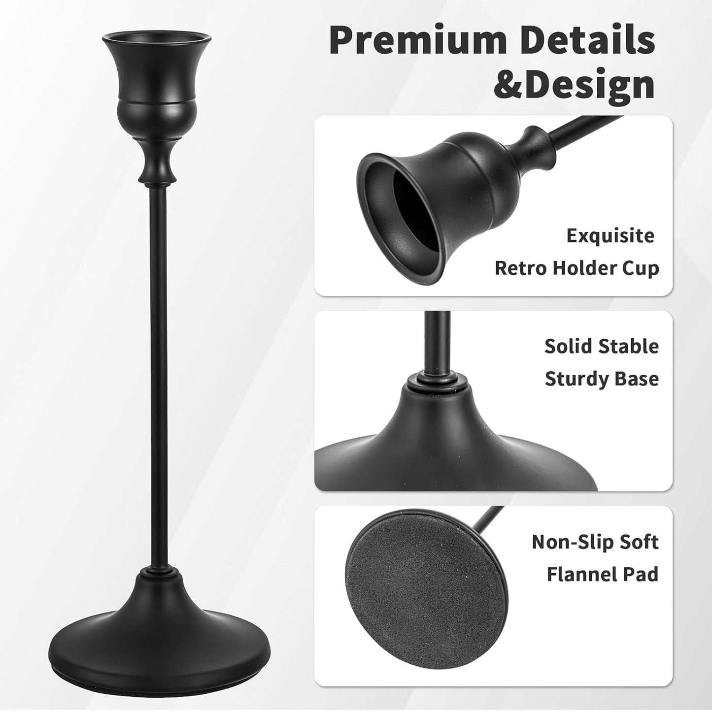 CHILL RECIPE Black Candlestick Holder Tall Taper Candle Holder for Home Decor Table Centerpiece Party Festival Decorations Halloween Decoration (4 Set 12Pcs)