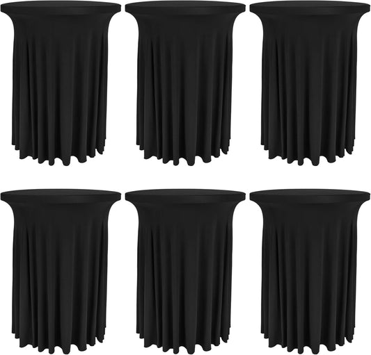 6 Pack Round Cocktail Tablecloth 32"x 43" Spandex Cocktail Table Skirt, Washable Stretch Fitted Table Covers for High Top Bar,Wedding,Party,Events (Black)