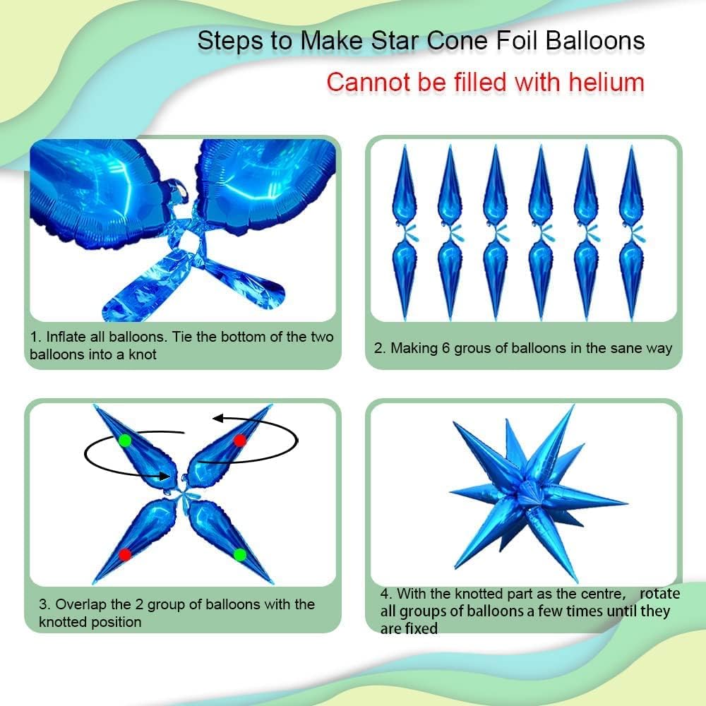 3pcs 26inch 3D Explosion Star foil balloon, rose red Foil Cone Star burst Balloons for Birthday Wedding New Year Party Event