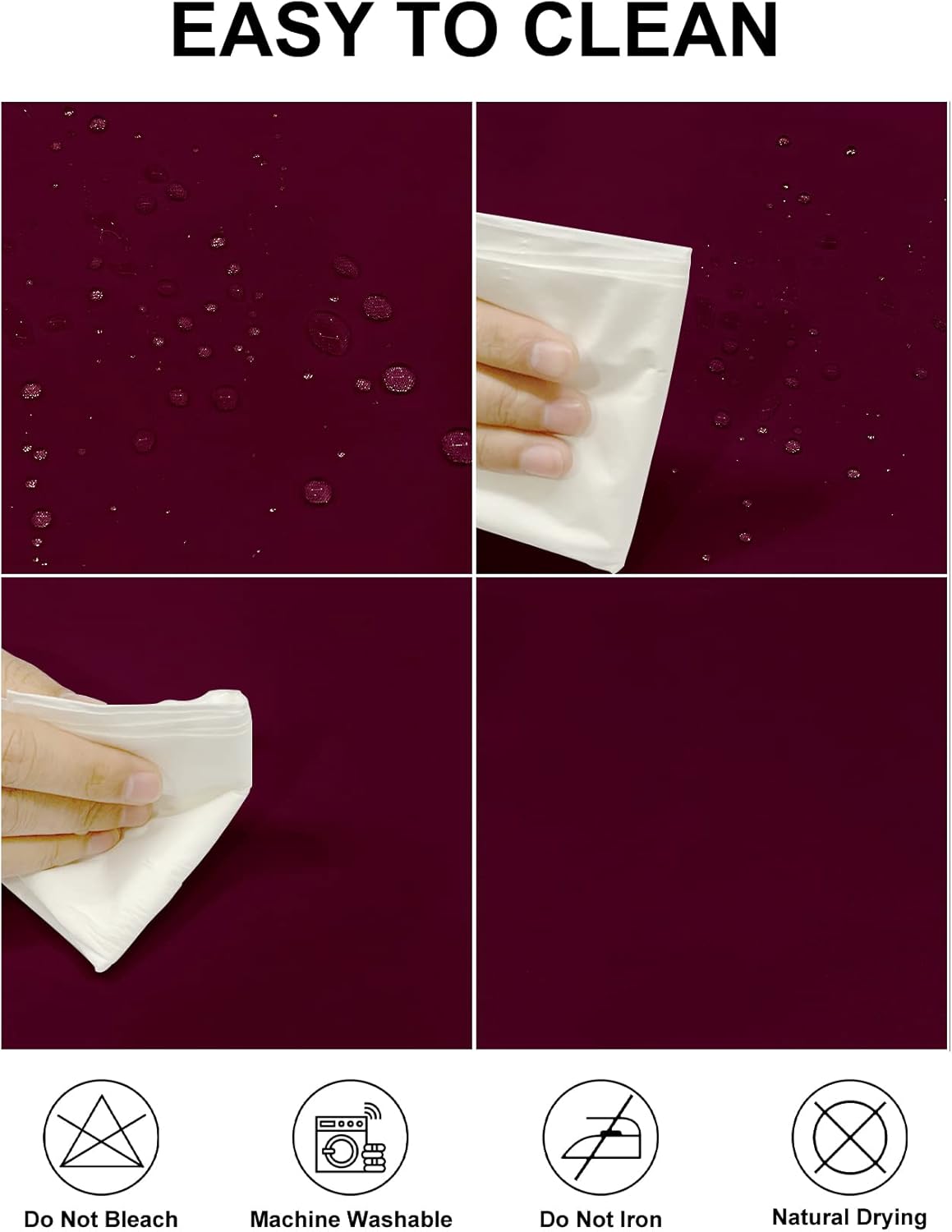 Fokitut 2 Pack Waterproof Round Tablecloth, 120 Inch, Stain Resistant and Wrinkle Polyester Table Cloth, Fabric Table Cover for Kitchen Dining, Wedding, Party, Holiday Dinner-Burgundy