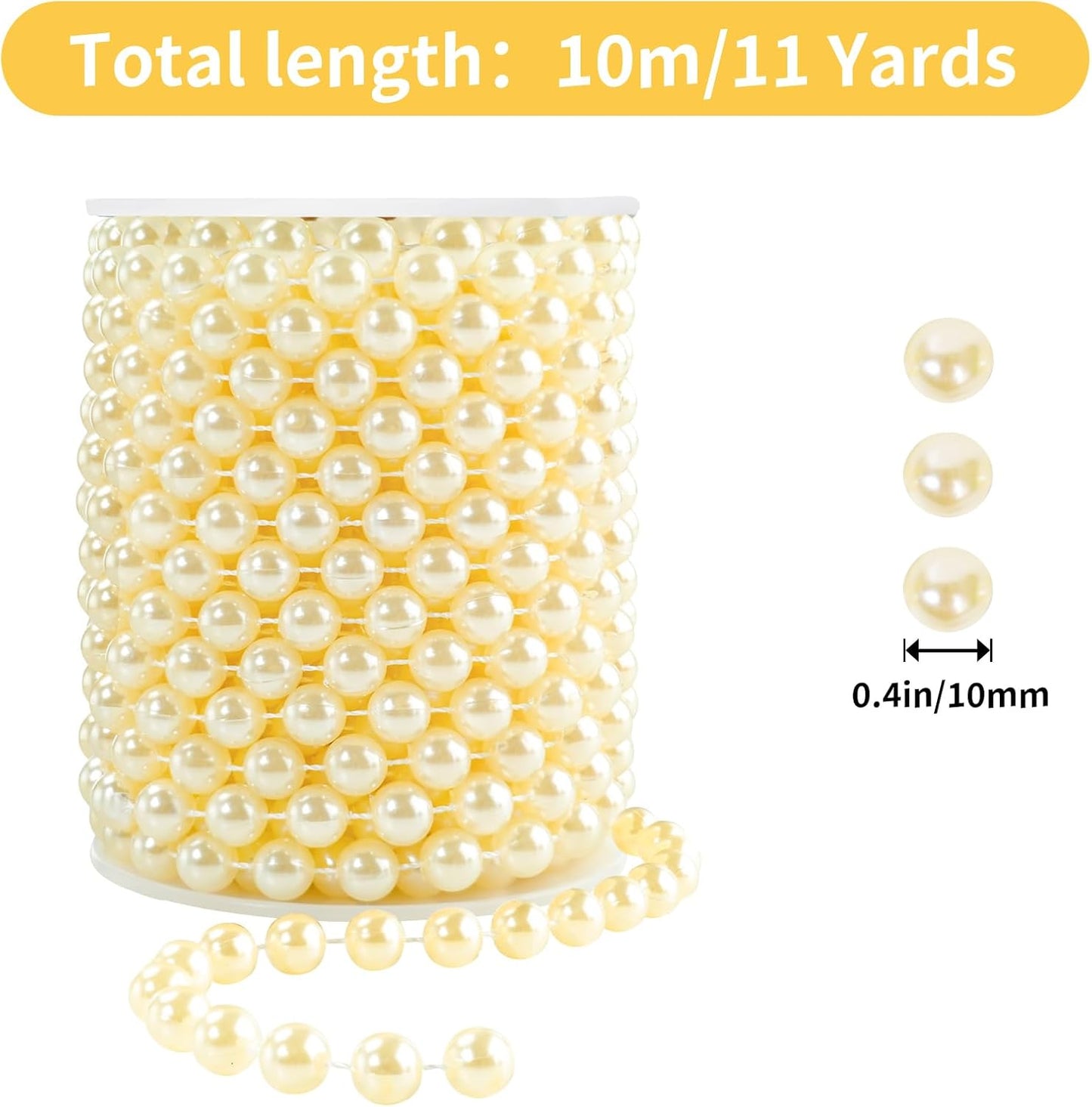 Faux Ivory Pearl Garlands - 10mm Christmas Tree Beads - 11 Yards Strands - Wedding/Christmas Decoration