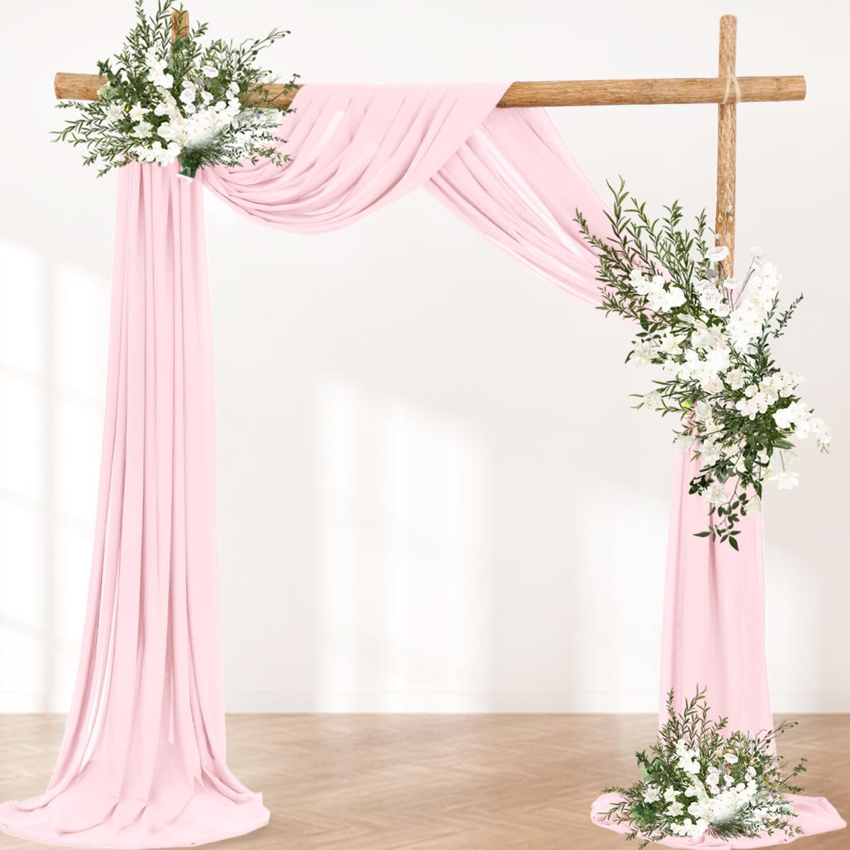 Wedding Arch Draping Fabric 1 Panel 30'' x 18FT Blushing Pink Sheer Chiffon Arch Drapery for Photo Booth Bridal Shower Baby Shower Church Decor Newborn Photography Christening Outdoor Party