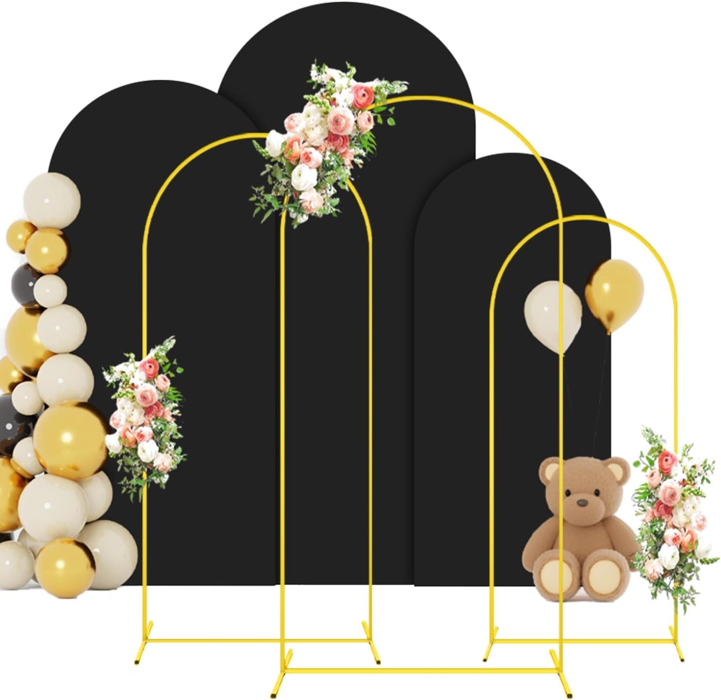 FOTSHARER 4FT 5FT 6FT Metal Arch Stand and Cover Set Black Cover for Arch Backdrop Balloon Arch Stand Set of 3 Wedding Arch Backdrop with Cover for Birthday Party Wedding Ceremony Decorations
