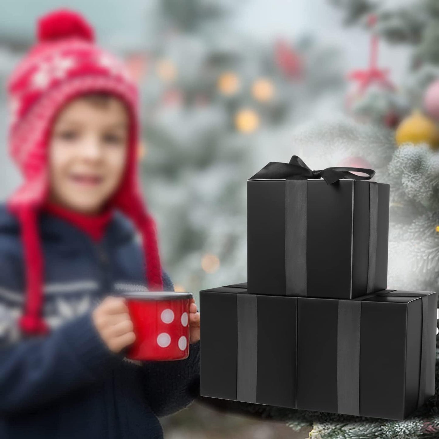 COTOPHER Small Gift Boxes 25 Pack 5x5x5 inches Black Gift Boxes with Lids for Gifts, Crafting, Wedding Party Favor, Cupcake Boxes, Candy, Bridesmaids Proposal Box with Ribbons and Stickers