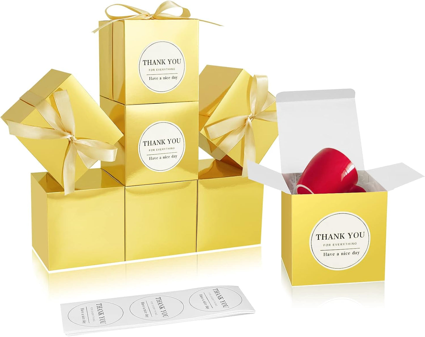 COTOPHER Small Gift Boxes 100 Pack 4x4x4 inches Pink Gift Boxes with Lids for Gifts, Crafting, Wedding Party Favor, Cupcake Boxes, Candy, Bridesmaids Proposal Box with Ribbons and Stickers (Pink, 100