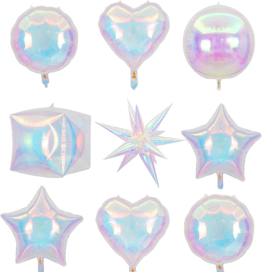 Fangoo 9pcs 18-27in Iridescent Balloon Holographi Foil Balloons for Disco Party Decorations Undersea Mermaid Party Decorations Graduation Birthday Wedding Decor
