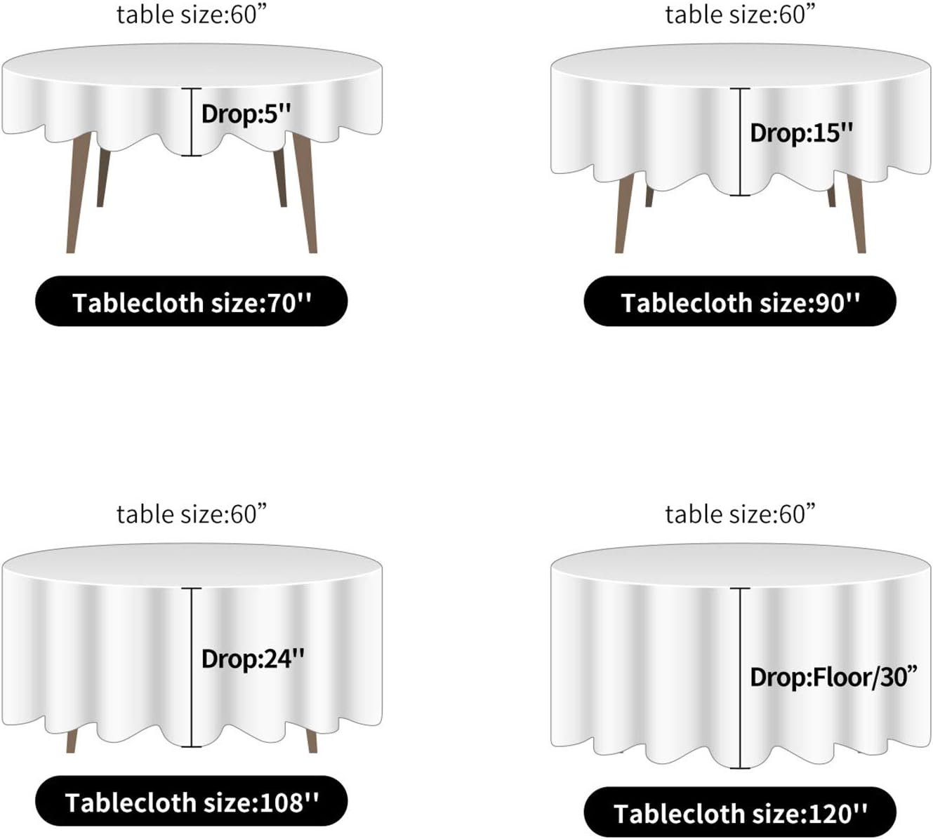 Ascoza 2pack 132 Inch Silver Round Tablecloth in Washable Polyester Fabric for Wedding/Banquet/Restaurant/Parties