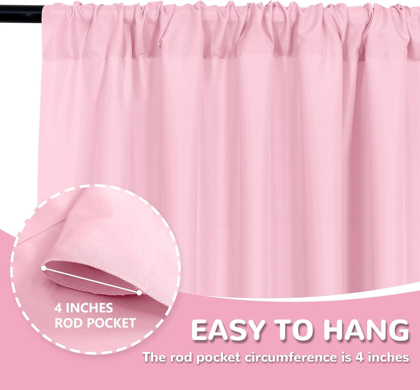 MEETSKY Pink Backdrop Curtain for Parties Baby Shower Pink Photo Curtains with Rod Pockets Backdrop Drapes Privacy Fabric Decoration for Wedding Birthday Gril Party Home Decor, 5ft x 10ft, 2 Panels